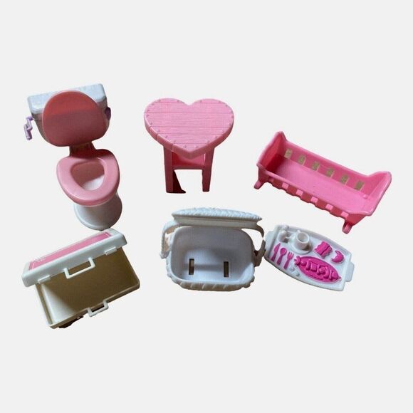 Lot of 6 Barbie Doll Accessories Includes Barbie Logo Picnic Basket Toilet Table - Picture 1 of 2
